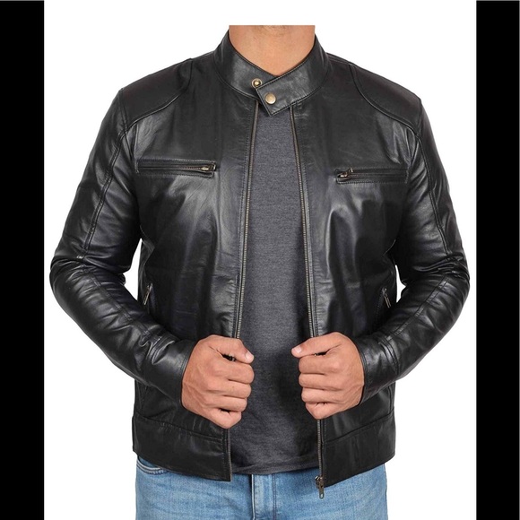 🎾 Decrum real lamb leather black moto jacket NWT - Picture 2 of 7